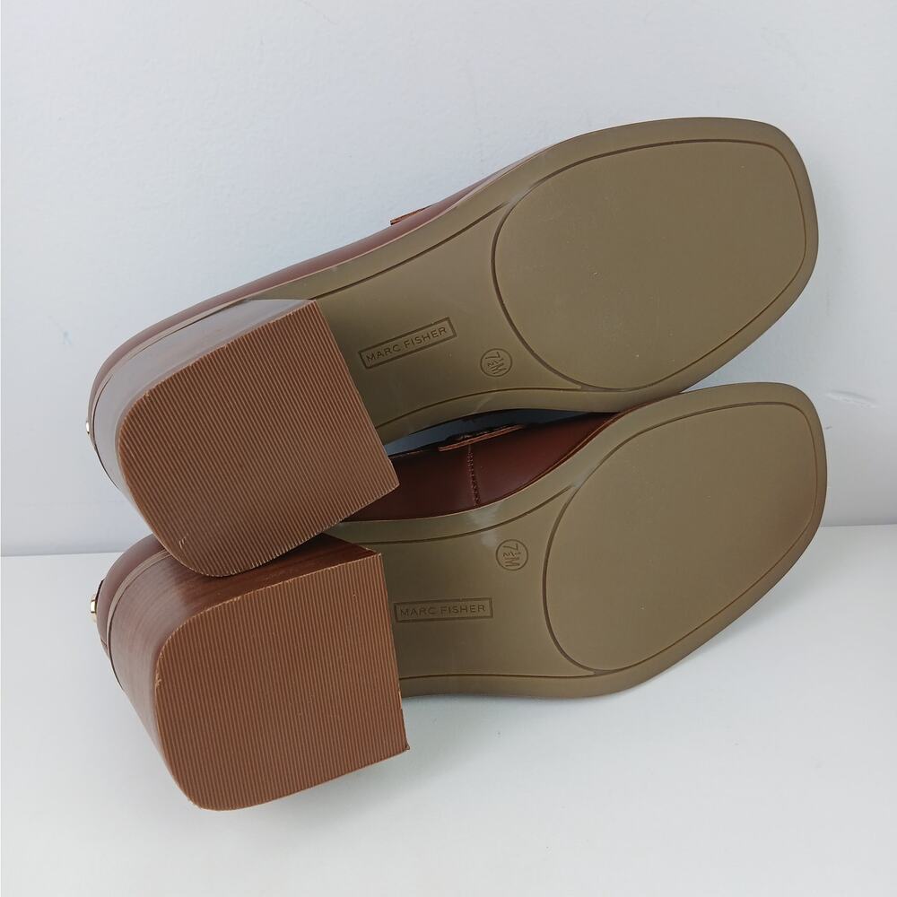 Marc Fisher Women's SZ 7.5 Vegan Leather Kchris Heeled Loafers In Brown NEW - Picture 8 of 8